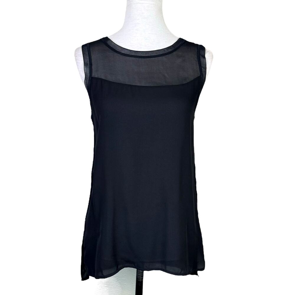 Vince Black Silk Blend Sheer Chiffon Relaxed Sleeveless Layering Tank Top